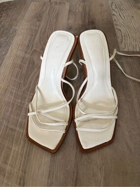 ZARA Cream Strappy Square-Toe Lace-Up Heels 40